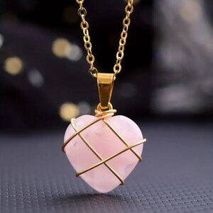 Necklace with Natural Stone Pink Crystal